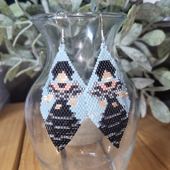 Handmade Goth Girl, Wednesday, Dancing With My Hands Beaded Earrings #2 - Picture 2 of 6